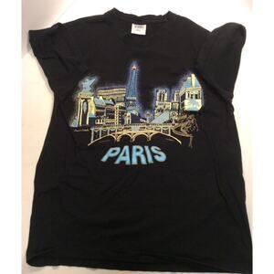 Paris Eiffel Tower Arc De Triumph Large Black Tshirt PreownedTshirts
